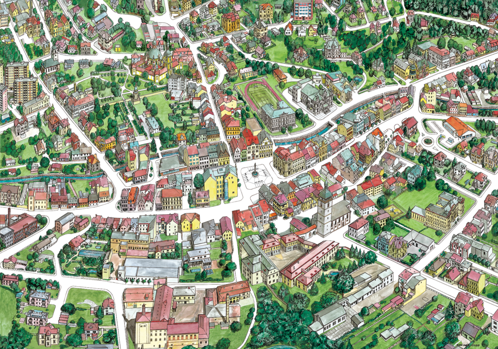 Malovaná mapa města Česká Kamenice