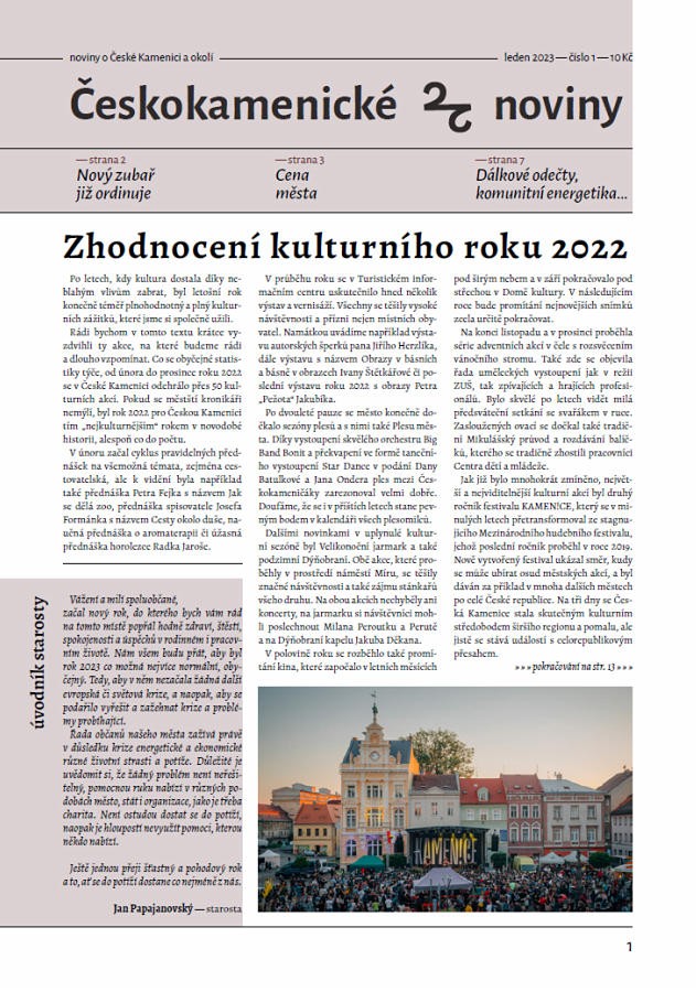 Náhledový obrázek aktuálního vydání Českokamenických novin