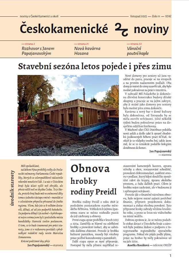 Českokamenické noviny – listopad 2025