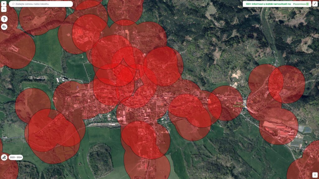 Mapa se zákazy na serveru ohnostroje.pozemkov.cz