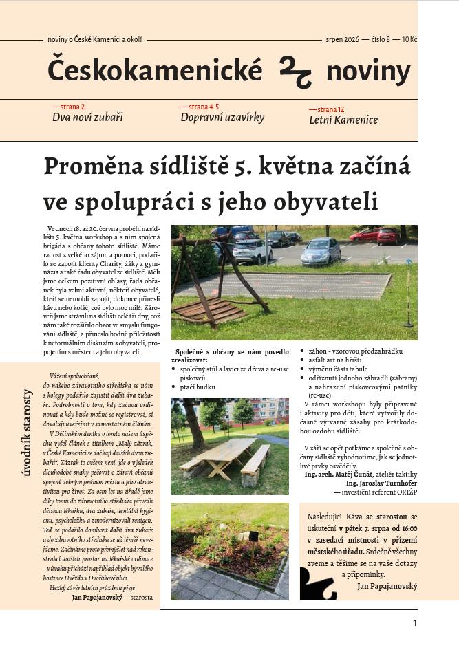 Českokamenické noviny srpen 2026